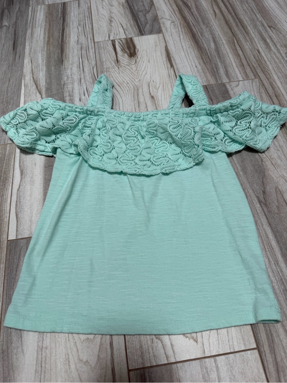 Mint Off-Shoulder Lace Ruffle Tank Top